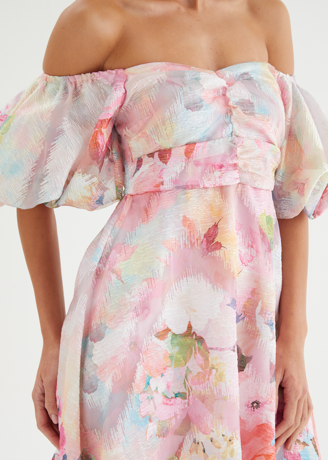 Massie Midi Dress - Pink Watercolour