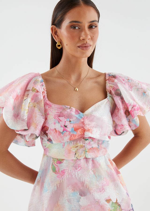 Massie Midi Dress - Pink Watercolour