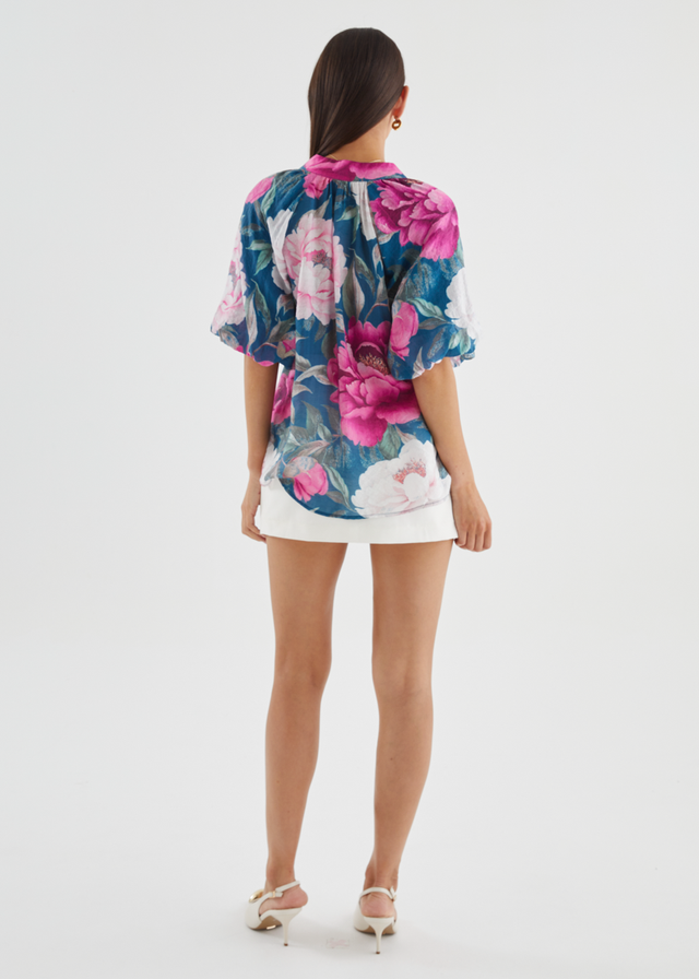 Cheria Blouse - Teal Peony