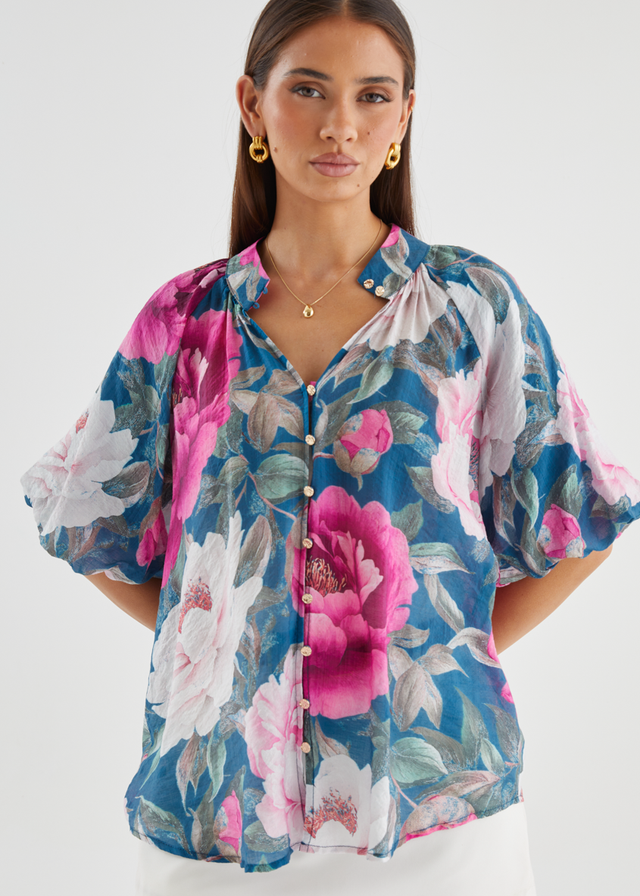Cheria Blouse - Teal Peony