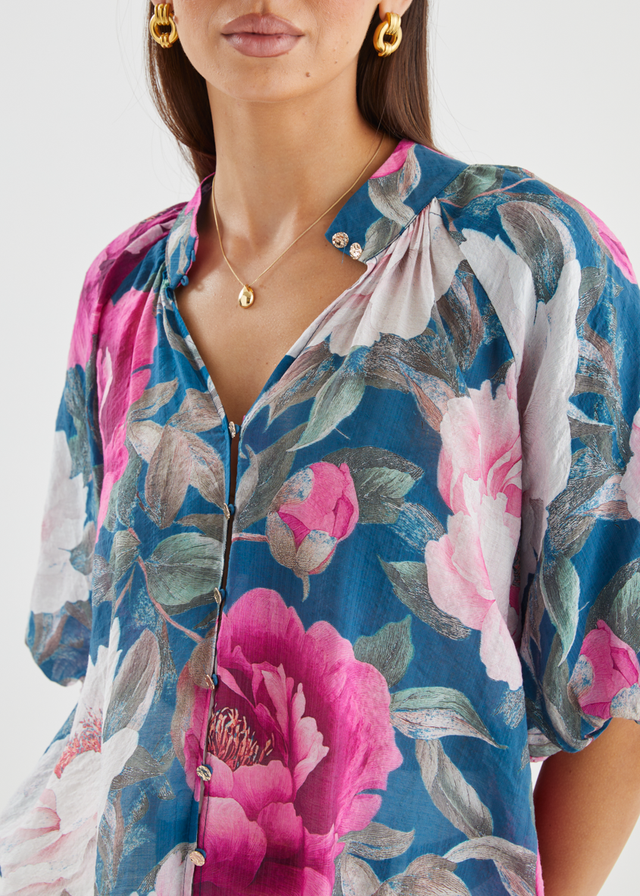 Cheria Blouse - Teal Peony