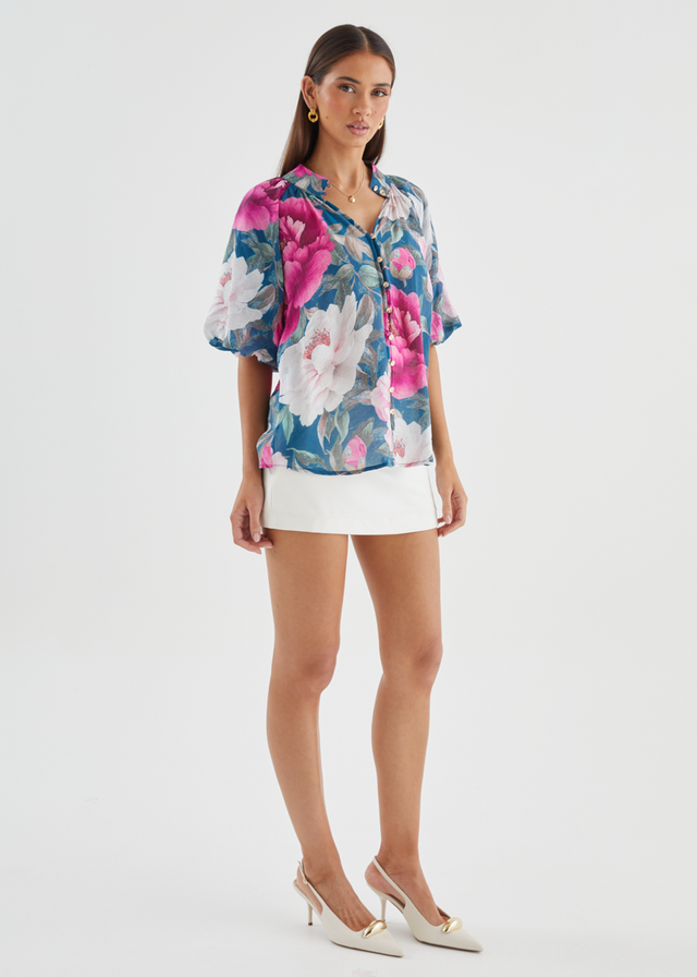 Cheria Blouse - Teal Peony