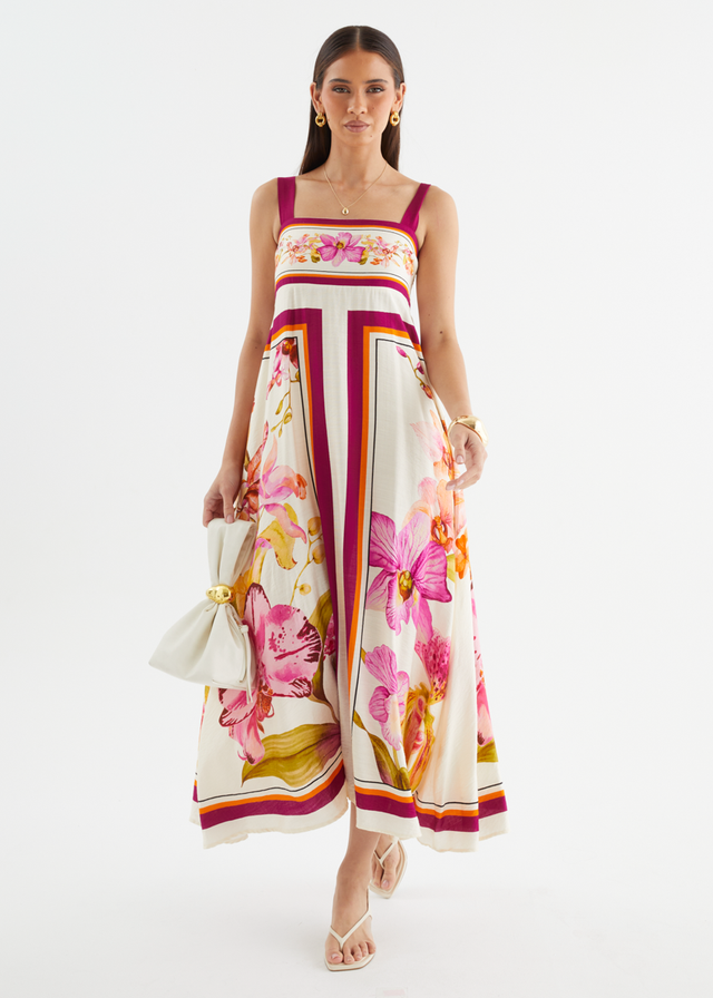 Priscilla Maxi Dress - Fuchsia Orchids