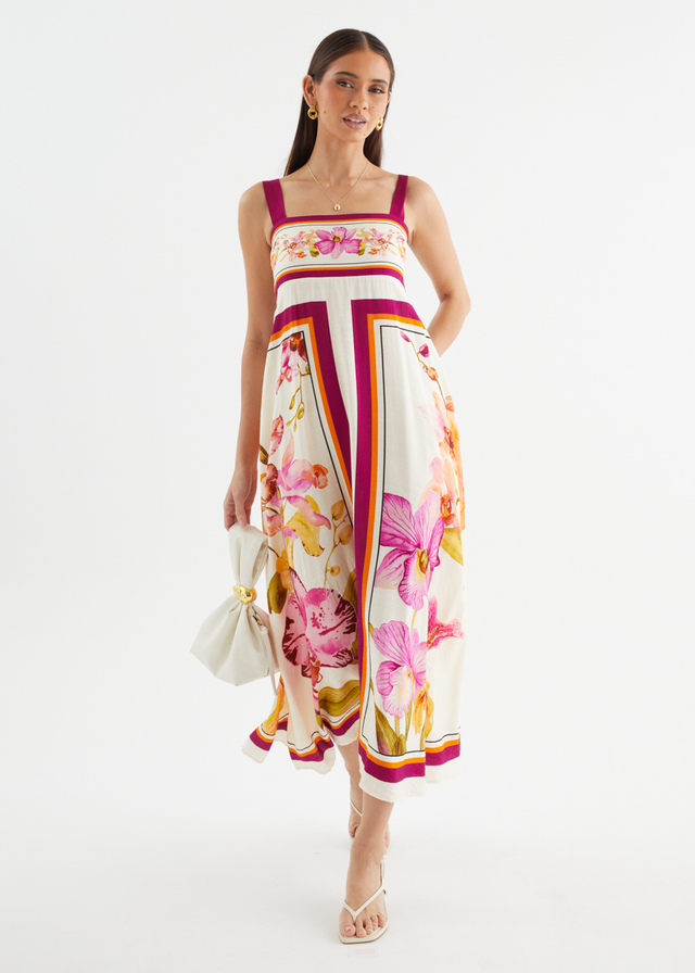 Priscilla Maxi Dress - Fuchsia Orchids