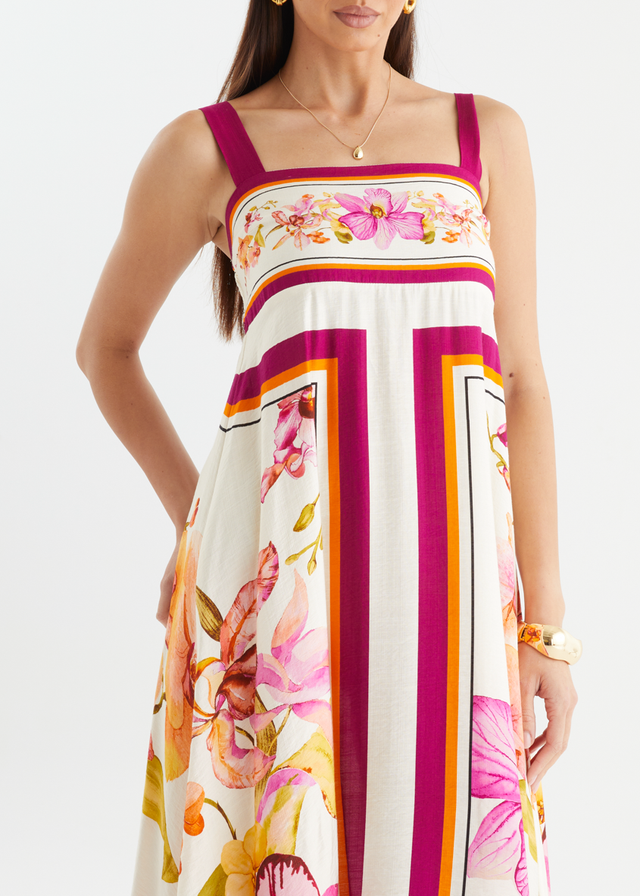 Priscilla Maxi Dress - Fuchsia Orchids