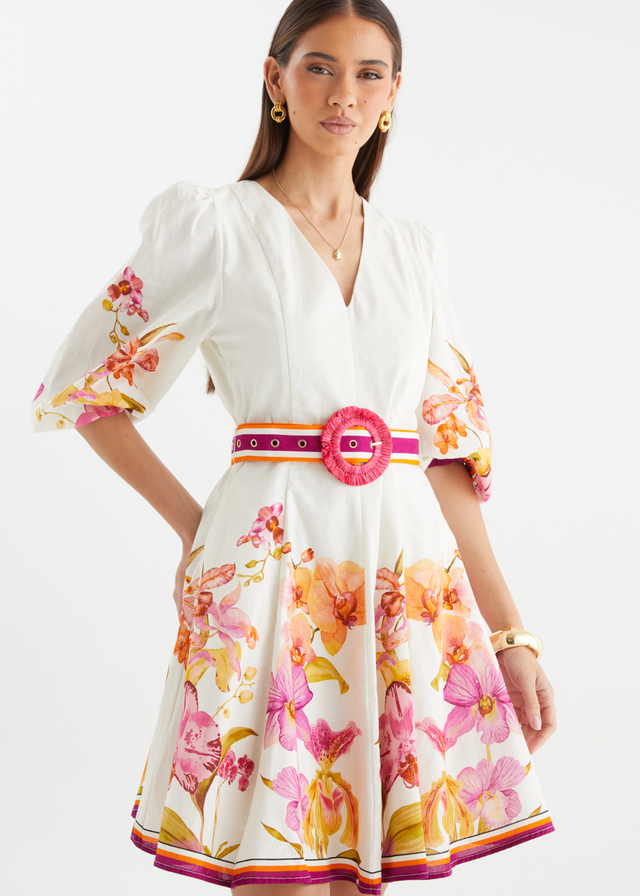 Panama Dress - Fuchsia Orchids