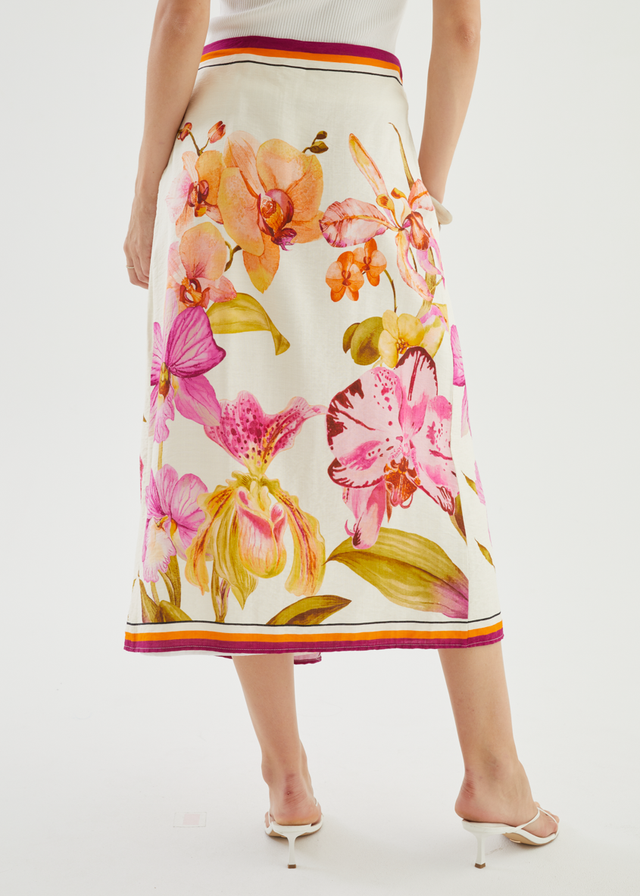 Pamalee Midi Skirt - Fuchsia Orchids