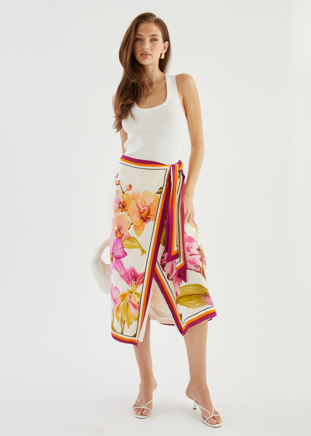 Pamalee Midi Skirt - Fuchsia Orchids