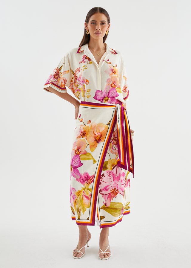 Pamalee Midi Skirt - Fuchsia Orchids