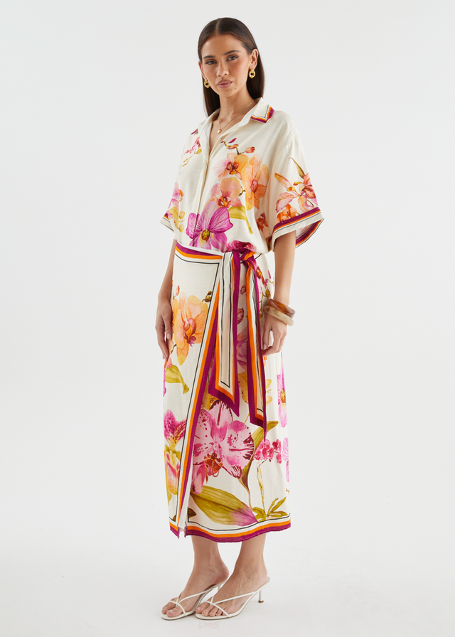 Pamalee Midi Skirt - Fuchsia Orchids