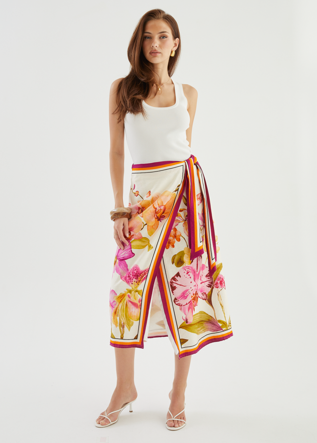 Pamalee Midi Skirt - Fuchsia Orchids