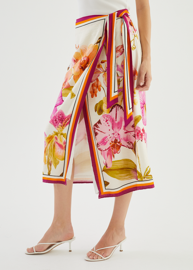 Pamalee Midi Skirt - Fuchsia Orchids
