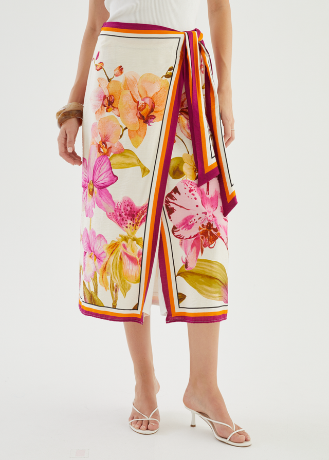 Pamalee Midi Skirt - Fuchsia Orchids