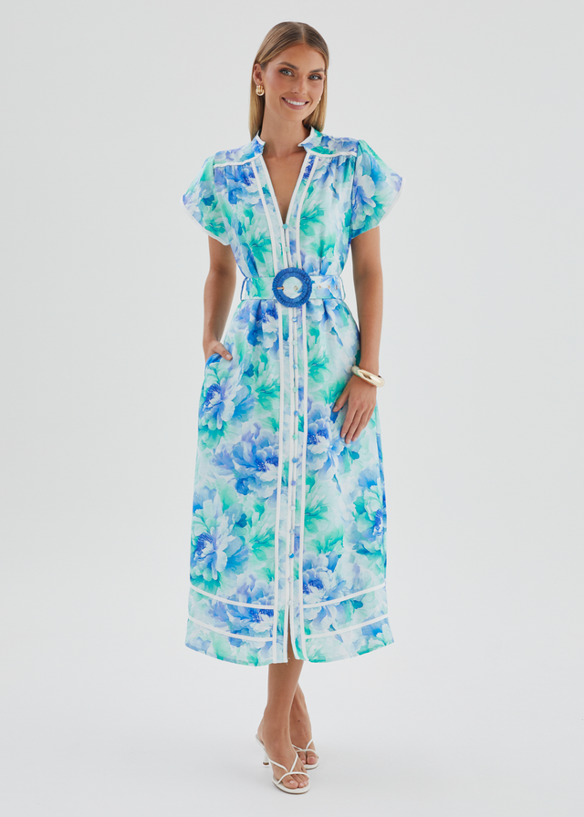 Dafina Maxi Dress - Aqua Floral