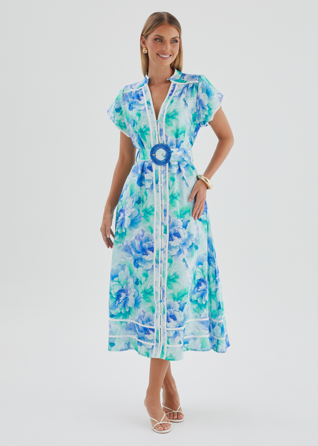 Dafina Maxi Dress - Aqua Floral