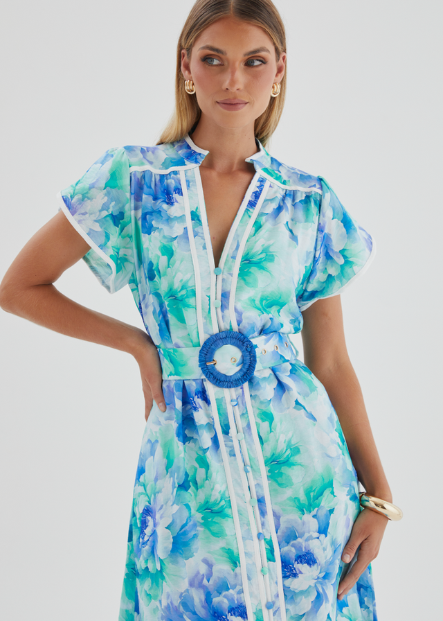 Dafina Maxi Dress - Aqua Floral