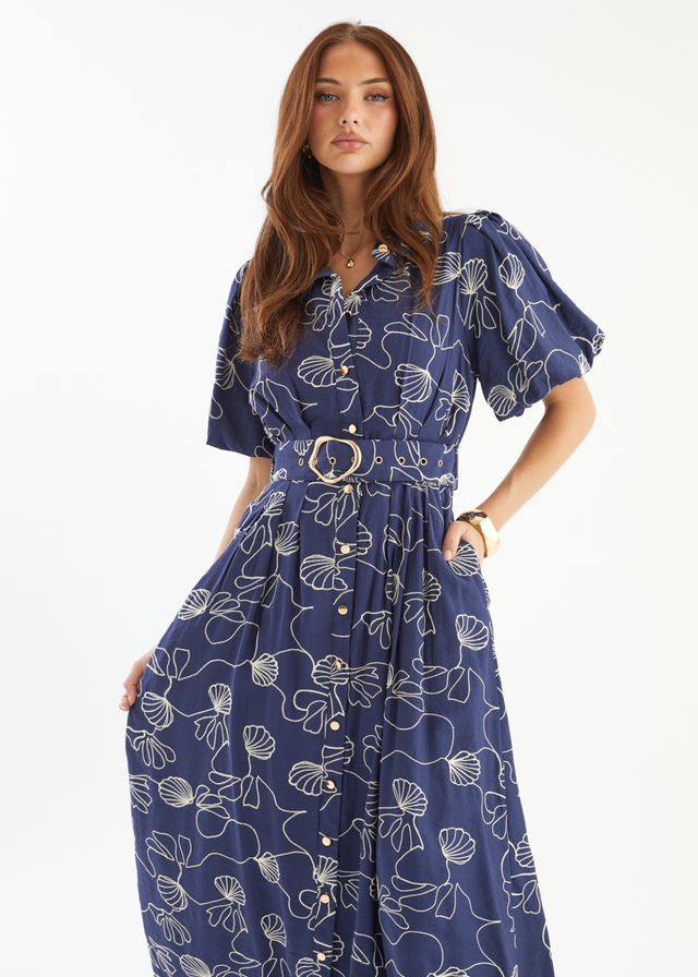 Antonina Maxi Dress - Navy Abstract