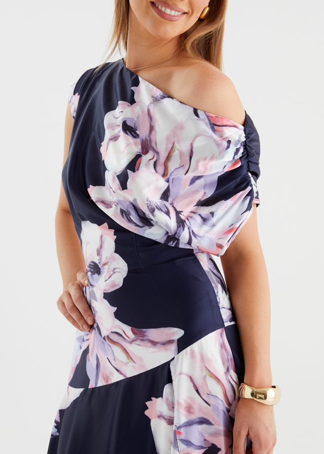 Anina Drop Shoulder Maxi Dress - Navy Blossom