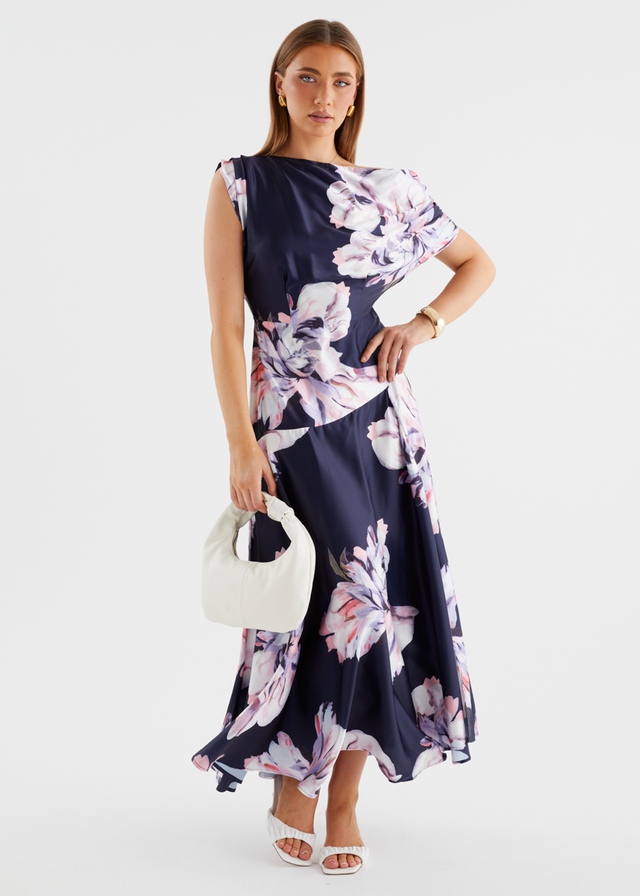 Anina Drop Shoulder Maxi Dress - Navy Blossom