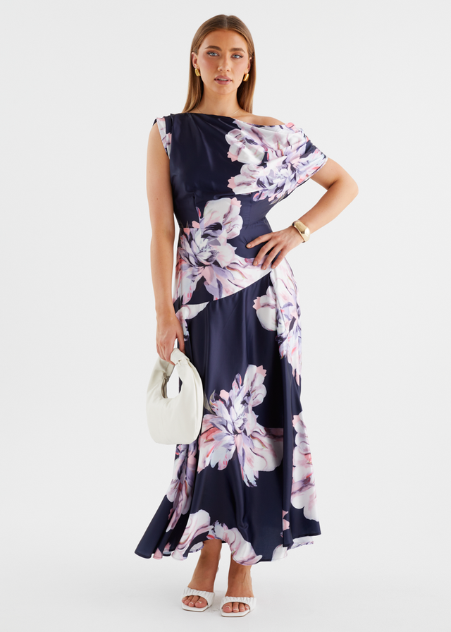 Anina Drop Shoulder Maxi Dress - Navy Blossom