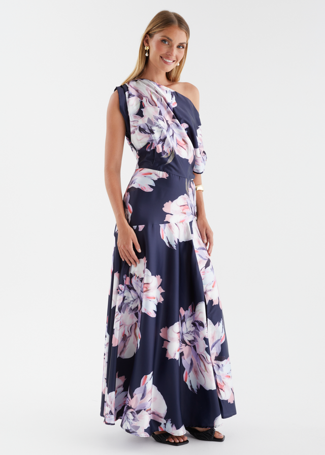 Anina Drop Shoulder Maxi Dress - Navy Blossom