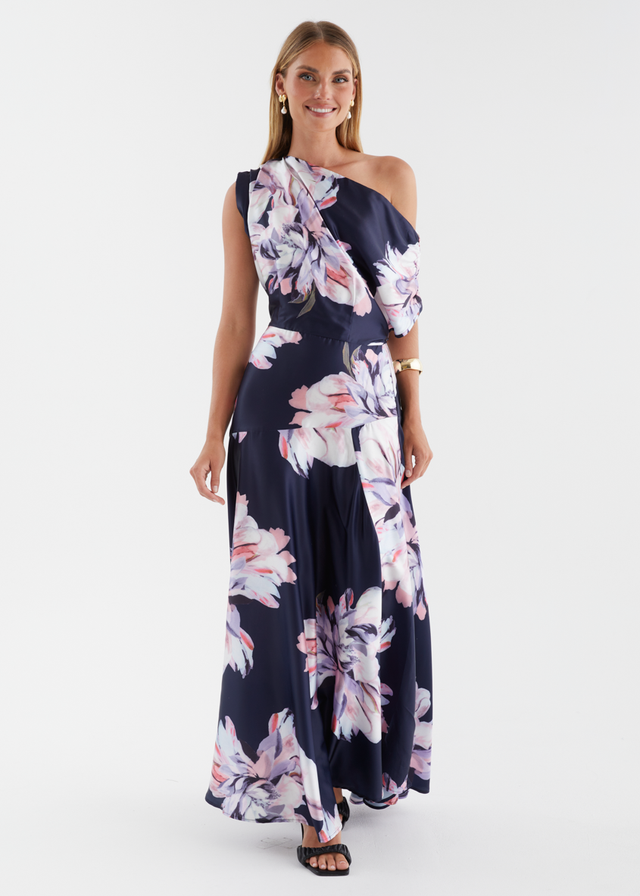 Anina Drop Shoulder Maxi Dress - Navy Blossom