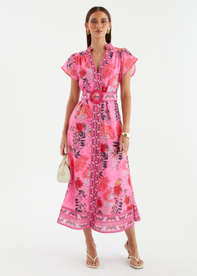 Rosetta Midi Dress - Magenta Garden