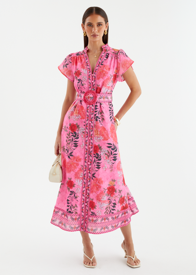 Rosetta Midi Dress - Magenta Garden