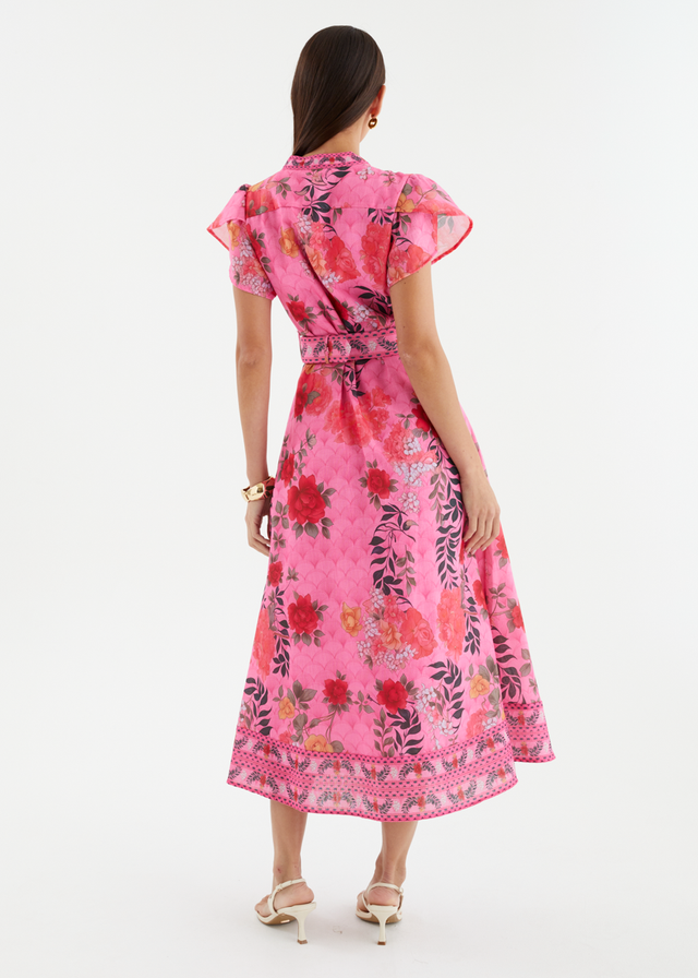 Rosetta Midi Dress - Magenta Garden