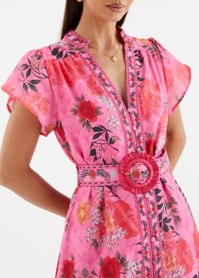 Rosetta Midi Dress - Magenta Garden