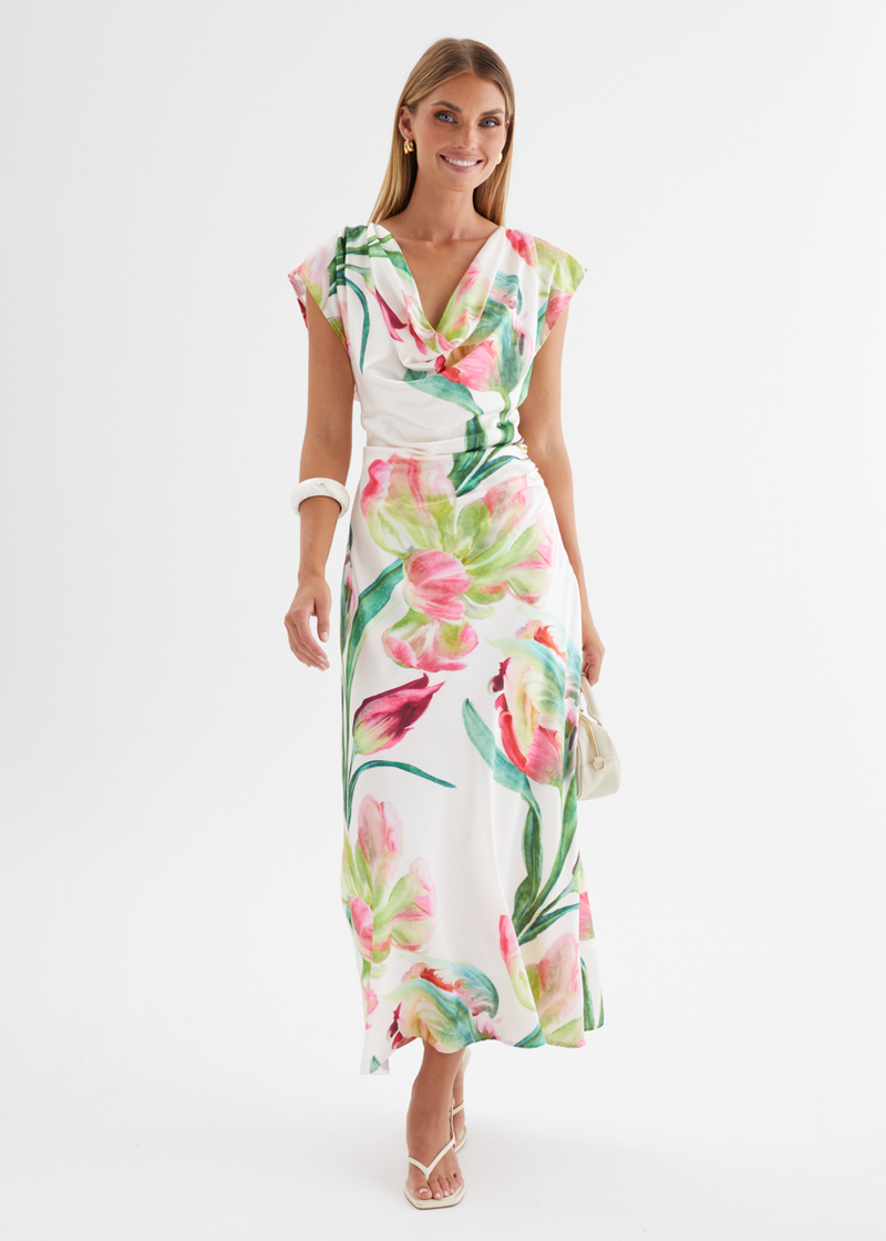 Remi Floral Midi Dress - Pink Orchid – Gingham & Heels