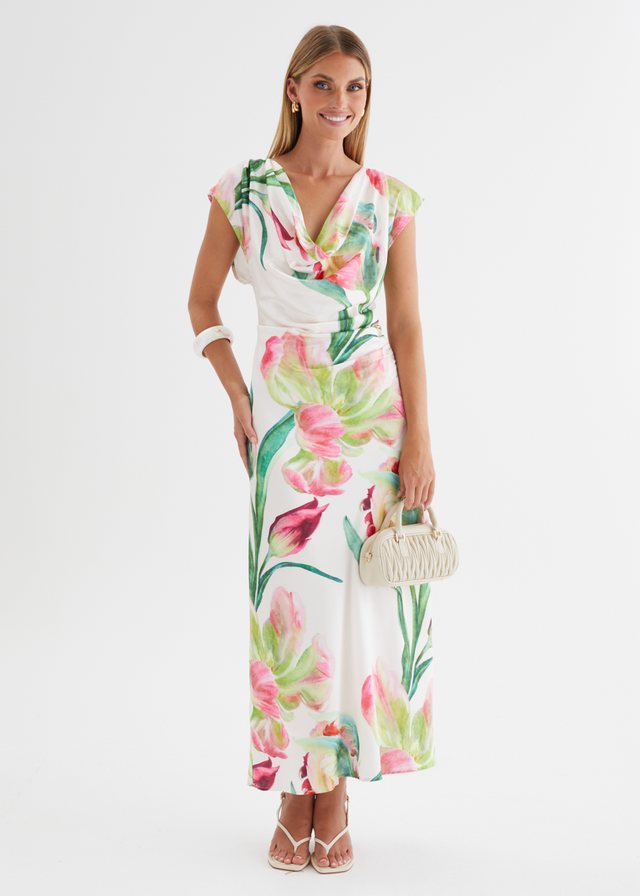 Remi Floral Midi Dress - Pink Orchid