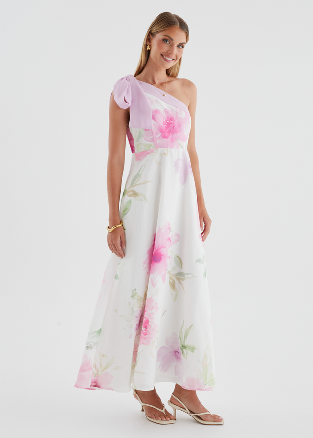Jilia One Shoulder Maxi Dress - Pink Bouquet