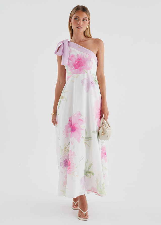 Jilia One Shoulder Maxi Dress - Pink Bouquet