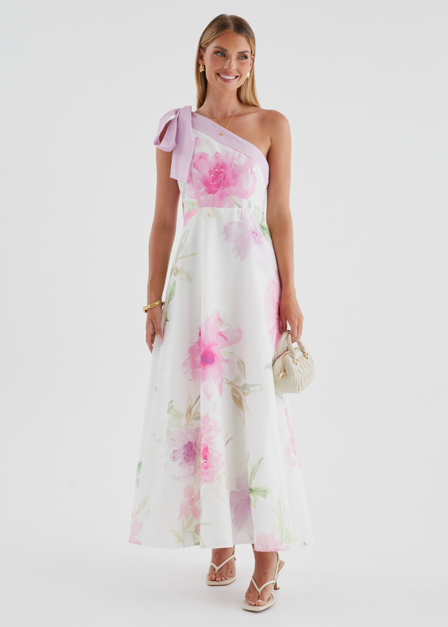 Jilia One Shoulder Maxi Dress - Pink Bouquet