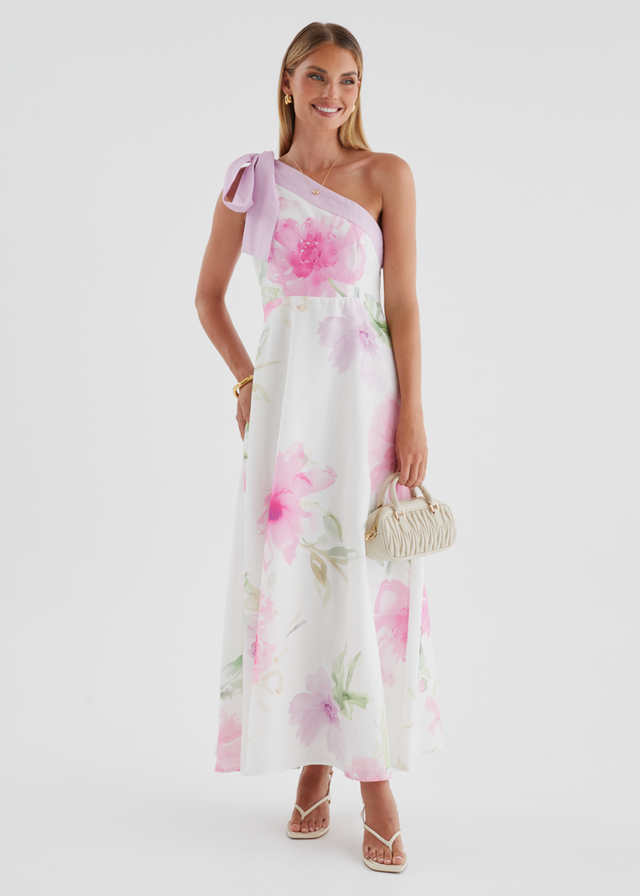 Jilia One Shoulder Maxi Dress - Pink Bouquet