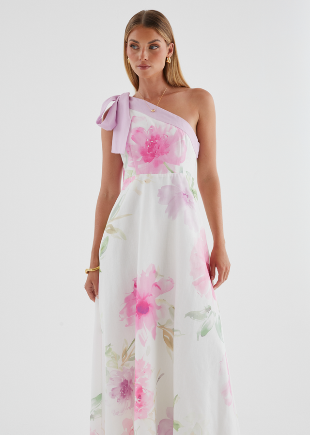 Jilia One Shoulder Maxi Dress - Pink Bouquet