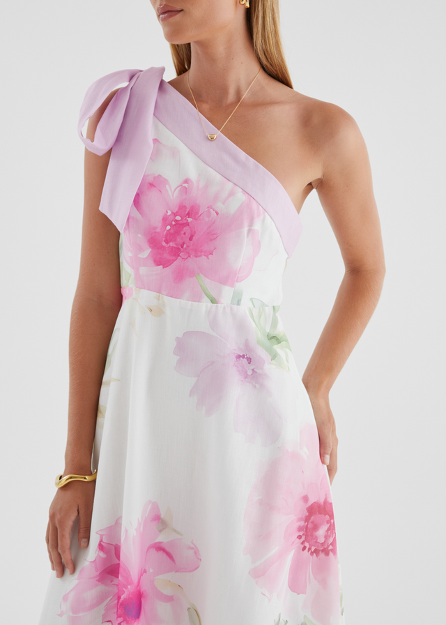 Jilia One Shoulder Maxi Dress - Pink Bouquet