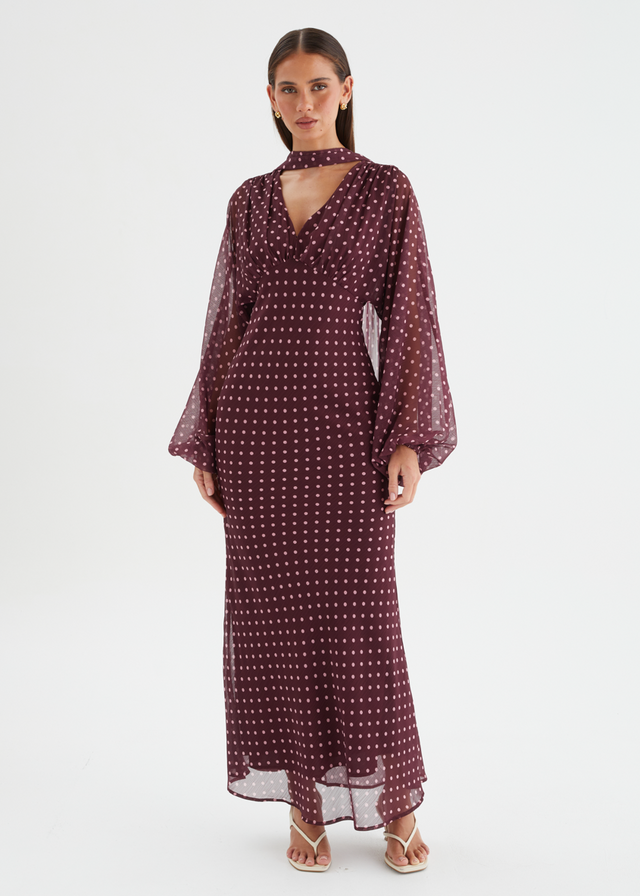 Darlene Maxi Dress - Burgundy Polka Dot