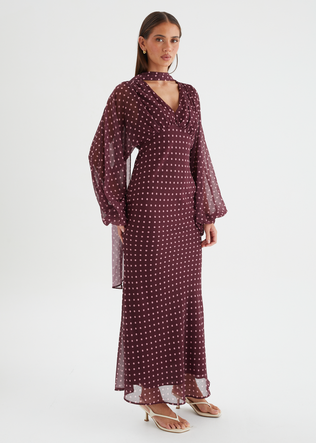 Darlene Maxi Dress - Burgundy Polka Dot