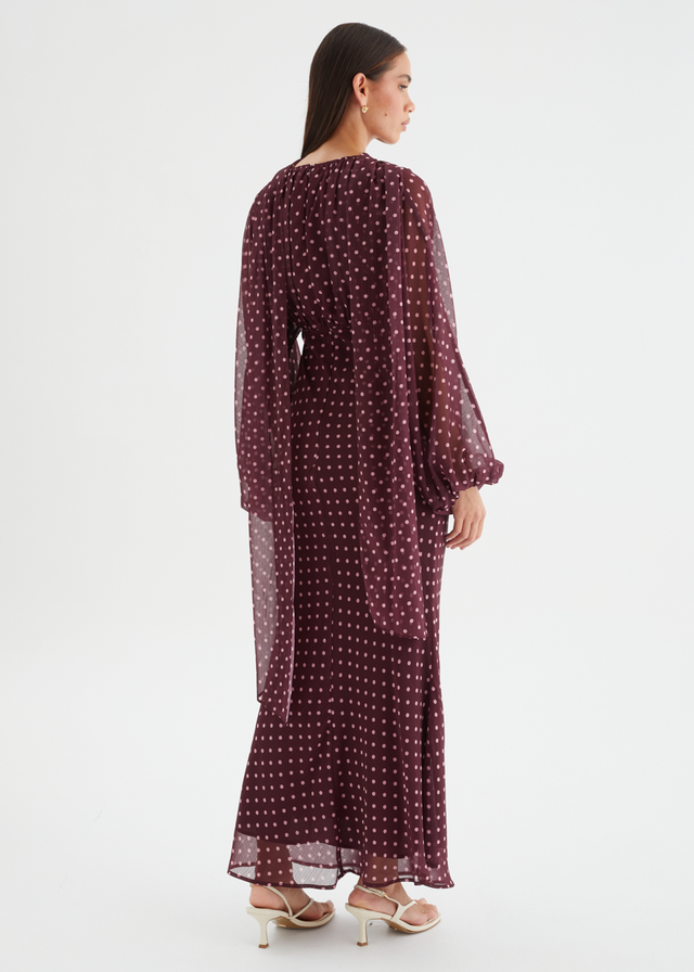 Darlene Maxi Dress - Burgundy Polka Dot