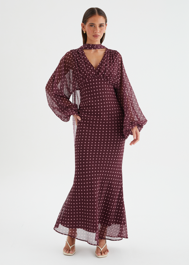 Darlene Maxi Dress - Burgundy Polka Dot Gingham & Heels Darlene Maxi Dress - Burgundy Polka Dot Gingham & Heels
