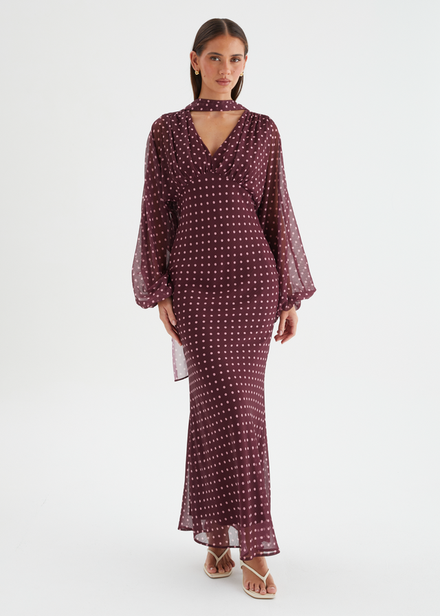 Darlene Maxi Dress - Burgundy Polka Dot