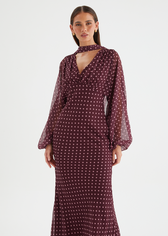 Darlene Maxi Dress - Burgundy Polka Dot Gingham & Heels Darlene Maxi Dress - Burgundy Polka Dot Gingham & Heels