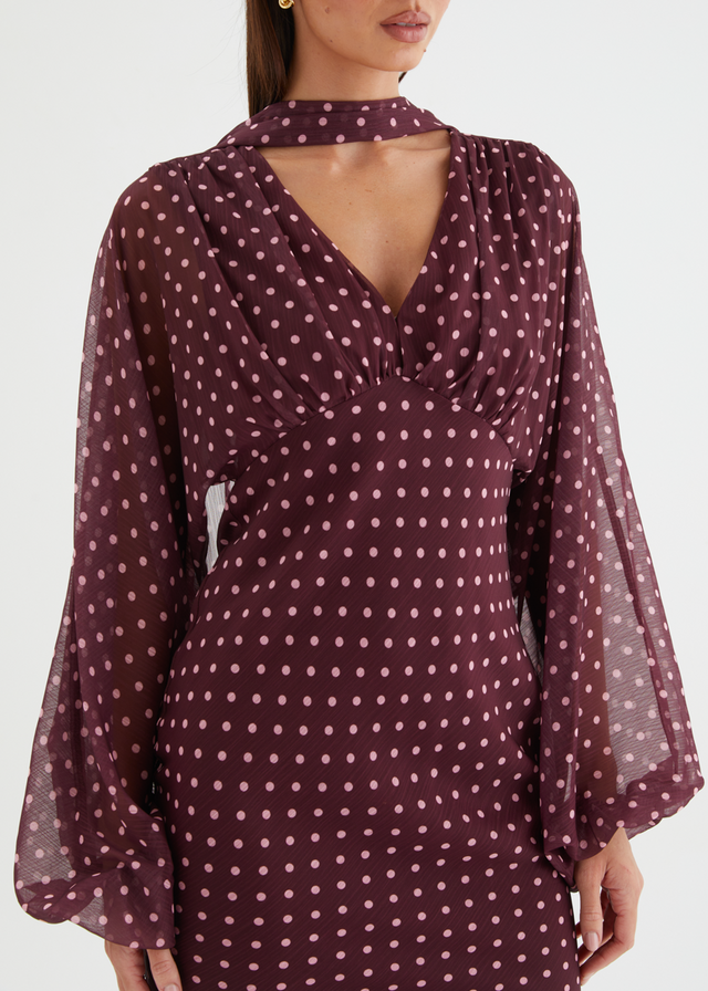 Darlene Maxi Dress - Burgundy Polka Dot Gingham & Heels Darlene Maxi Dress - Burgundy Polka Dot Gingham & Heels