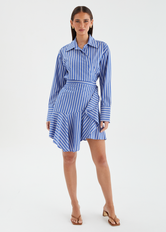 Damelia Wrap Dress - Blue Stripe