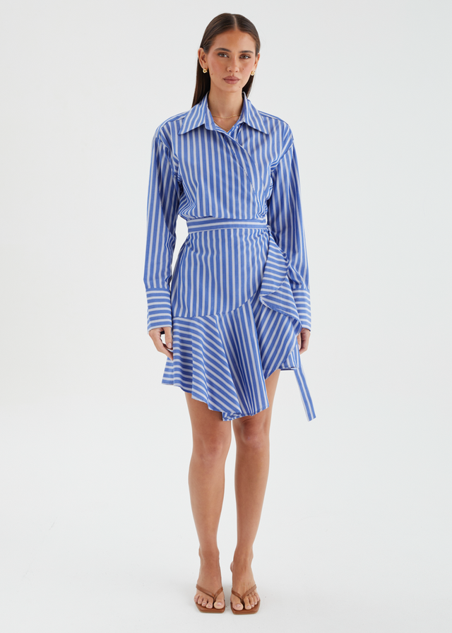 Damelia Wrap Dress - Blue Stripe