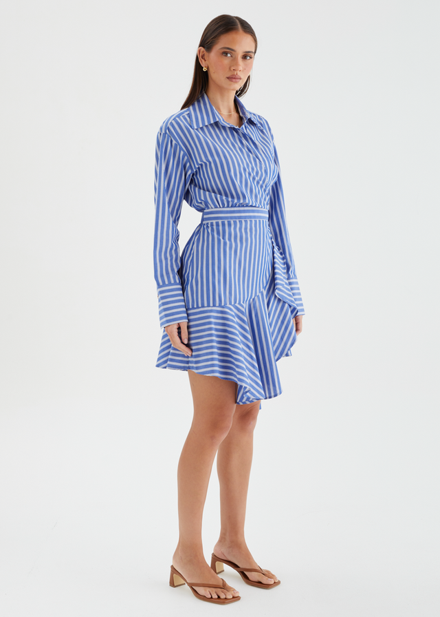 Damelia Wrap Dress - Blue Stripe