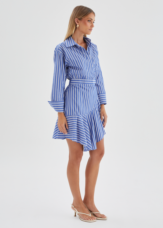 Damelia Wrap Dress - Blue Stripe