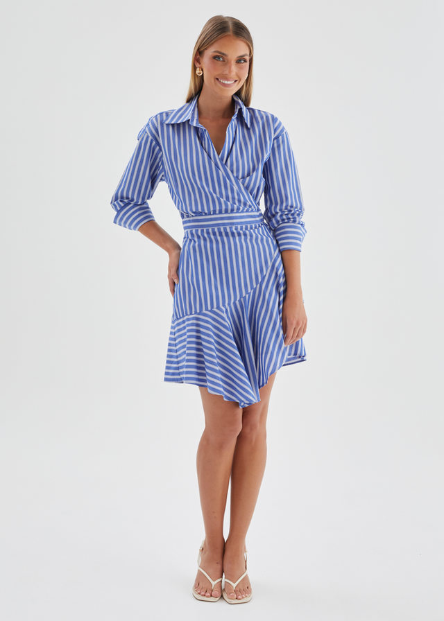 Damelia Wrap Dress - Blue Stripe